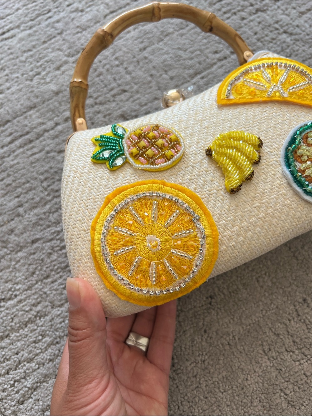 Haute Hippie Straw Top-Handle Bag with Yellow Fruit Appliqués - Picture 9 of 15